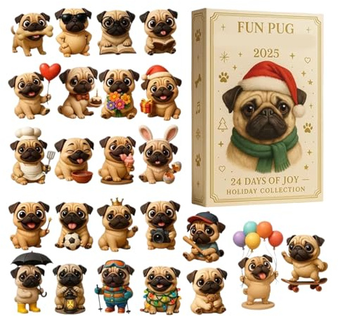 Fun Pug Adventskalender 2026, 24 Tage Adventskalender Für Haustiere, Überraschungen Tage Von Mopshund -Hängelornamenten, Für Kinder Erwachsene Hunde Liebhaber Heimfeiertagsfeier Geschenke