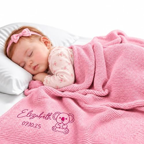 Personalisierte Babydecke Aus Baumwolle Mit Besticktem Namen | Babydecke Personalisiert, Weiche Strickdecke Für Neugeborene, Jungen Und Mädchen, Personalisiertes Babygeschenk Zur Geburt