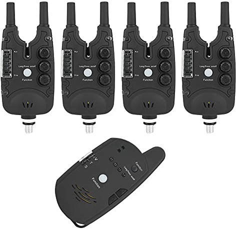 Angelbissanzeiger, ABS, LED, elektronischer Fischfinder, akustische Alarmanzeige mit Lichtwarnung für Angler, Angelbegeisterte, Schwarz, 13,5 cm, 4 Werfer, 1 Empfänger
