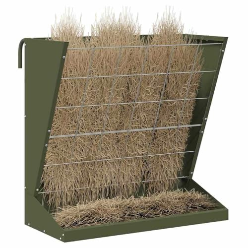 vidaXL Heu Futterspender Olive Grün 71 x 33 x 70 cm,Garten und Terrasse,Rechteckiges Design,Industrieller Stil,Robuste Haken,Verstellbare Armlehnen,Wasserfeste Materialien