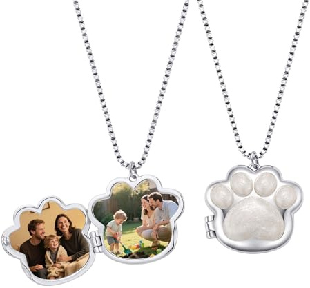yrozvw Benutzerdefinierte Haustier Pfote drucken Medaillon Halskette mit Foto personalisierte Hund Memorial Halsketten Schmuck Geschenk Katze und Hund Pfote drucken Halskette für Frauen