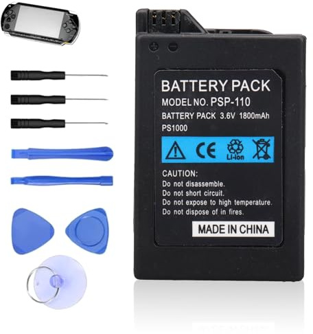 3.6V 1800mAh Rechargeable Lithium Ion Battery Compatible with Sony Play Station PSP 1000 PSP-110 (1001, 1002, 1003, 1004, 1005, 1006, 1007, 1008, 1010) Console (Not for PSP 2000, 3000)