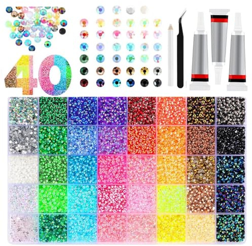Kit éblouissant de strass en résine, 32000 pièces, avec colle 3x10ml, 0.3cm, 40 couleurs, artisanat