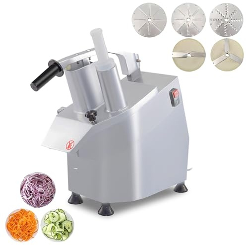 Gasfrit Tagliaverdure professionale elettrico 550 W – fino a 300 kg/h, grattugia e affettatrice industriale con 5 dischi, doppia bocca di alimentazione, alluminio e acciaio inossidabile