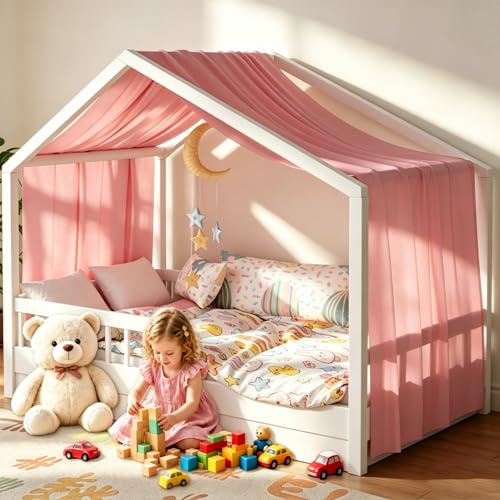 Kmhesvi Ciel de Lit Cabane Enfant 145x360cm 1 Panneau - Plissé Permanent