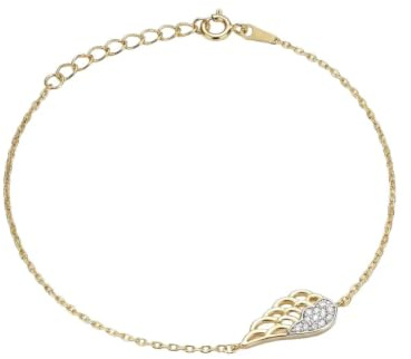 Suzan Gold® 375 Echtgold Armband Damen mit filigranem Herz Flügel Anhänger und funkelndem Zirkonia Besatz – Almira Wing elegantes Goldarmband fein und zeitlos für Alltag und Anlass