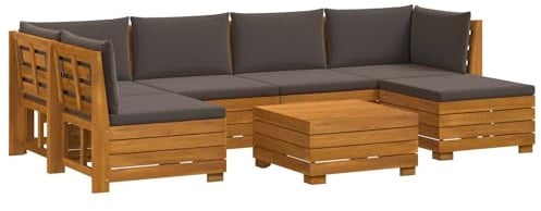 vidaXL Outdoor-Sofagarnitur mit Kissen 7 Stück Braun Massivholz Akazie, Akazienholz-Sofa, UV-beständiger Lounger, wetterfeste Couch, modulare Sitzgelegenheit für Gartenmöbel