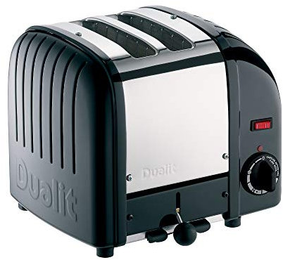Dualit Grille Pain 2 Fentes Classic Vario - Toaster Grille Pain Inox Fabriqué au Royaume-Uni - Éléments ProHeat® Exclusifs - Fentes Individuelles, Décongélation, Minuterie Mécanique - Noir