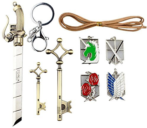 LAIE Angriff auf Titan Embleme, SCHL¨¹sselanh?nger, SCHL¨¹ssel Halskette und Schwert 9 St¨¹ck Schmuck-Set, Shingeki kein Kyojin Set