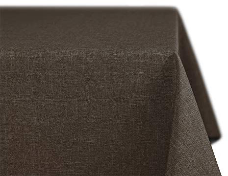 BEAUTEX fleckenabweisende und bügelfreie Tischdecke - Tischtuch mit Lotuseffekt - Tischwäsche in Leinenoptik, Oval 135x180 cm, Dunkelbraun
