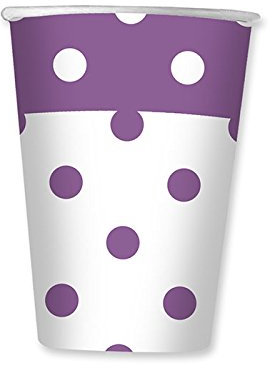 Colore: Lilla a pois, 200 cc-Bicchieri di carta per feste, confezione da 10
