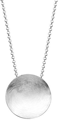 Nenalina Damen Silber Halskette mit Runden Kreisanhänger gebürstet (36 mm), Münzanhänger mit Kette, Coinkette lang für Frauen mit Anhänger, 925 Sterling Silber, Länge 90 cm, KAS-011