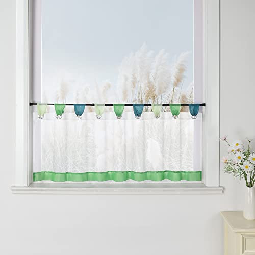 Yujiao Mao Bunte kleine Kaffee Vorhang Terri Garn Scheibengardinen H*B 45 * 120cm, grün