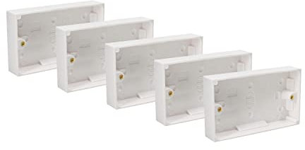 Red and Grey 5 x Rear Box 25 mm Pattress Double 2 Gang Electric Socket Surface-Mounted