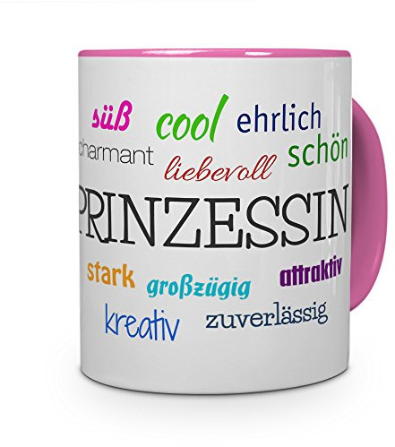 printplanet Tasse mit Namen Prinzessin - Positive Eigenschaften von Prinzessin - Namenstasse, Kaffeebecher, Mug, Becher, Kaffeetasse - Farbe Rosa