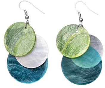 Miniblings Perlmutt Ohrringe Perlmuttscheiben Hippie Boho Blau Grün Weiß - Handmade Modeschmuck I Ohrhänger Ohrschmuck versilbert