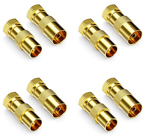 deleyCON 8 Stück SAT Kabel Adapter als Set - F-Stecker auf 4X Antennenstecker & 4X Antennenbuchse Koax Antenne Verbinder Kupplung für Koaxialkabel Antennenkabel