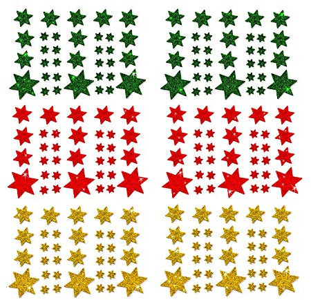 Oblique Unique® Stern Sticker Set 204 Stück selbstklebende glitzernde Sterne Aufkleber Deko Weihnachten Basteln Scrapbooking Grün Rot Gold