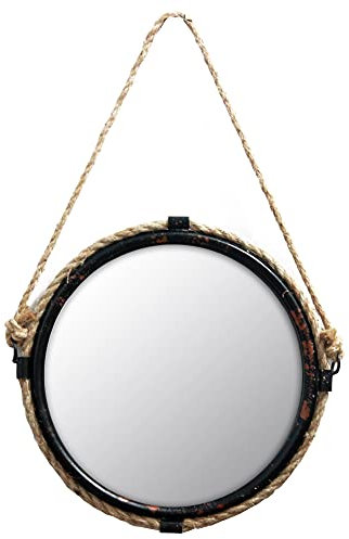 Funly mee Industrieller Stil Metall Spiegel mit Hanfseil, rund, Durchmesser 31 cm