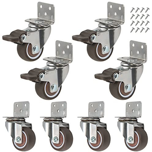 NGOSUET 8 Stück 38mm Rollen für Möbel, Lenkrollen Set, Schwerlastrollen mit Bremse, Möbelrollen Klein Transportrollen für Möbel Tischwagen Blumenständer, 4 Lenkrollen, 4 Bremsrollen, 40 Schrauben