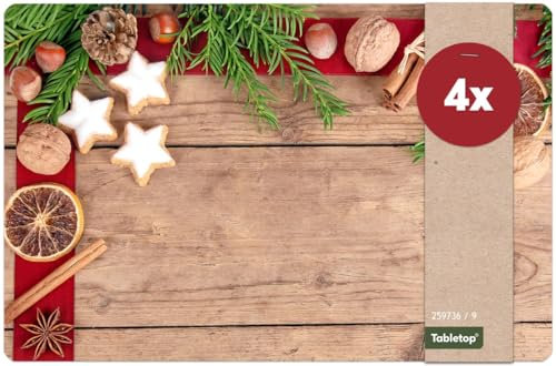 Weihnachts Tischsets 4er als abwaschbare Weihnachten Tischdeko - Platzsets Weihnachtsdeko Gewürze als Winter Tischuntersetzer - Platzdeckchen als Tischunterlage für Esstisch Wohnzimmer Tisch