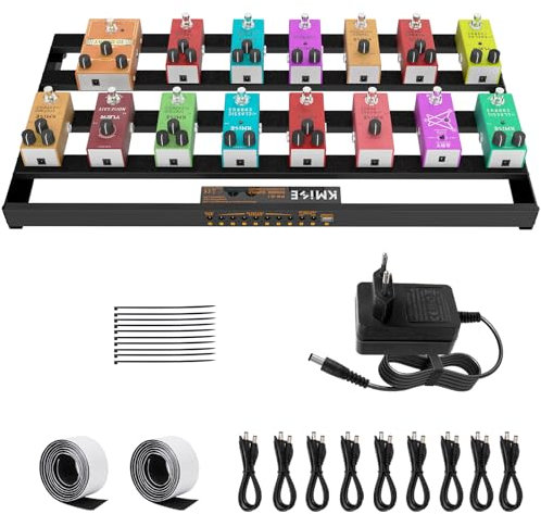 Kmise 61 x 31,5x 3,5cm Gitarre Pedal Board Große Größe, mit eingebautem Netzteil Gitarren-Effektpedal Aluminiumlegierung Netzteil mit Pedalkabel,Ladegerät, Klettverschluss,Kabelbinder