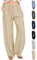 CheChury Damen Leinenhose Weite Sommerhosen Leicht mit Elastischem Bund Casual Loose Fit Trousers Freizeithose mit Taschen Frauen Hosen Hippie Boho Haremshosen