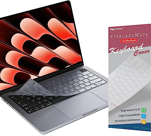 Digi-Tatoo US English Layout Keyboard Cover Protector forew MacBook Pro 14/16 Air 13/15 2025~2021(A3240 A3241 A3112 A3401 A3185 A3403 A3186 A3113 A3114 A2992 A2918 A2991 A2780 A2681 A2941),TPU Thin