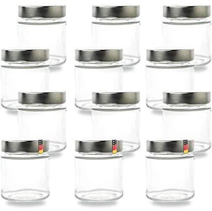 Flaschenbauer - 12er Set Gewürzgläser Set 154ml - TO 58 Deep Mündung, Silberne Deckel - Ideal für Gewürze Aufbewahrung, Marmeladen, Eingelegtes, Konservierung & Aufbewahrungsgläser