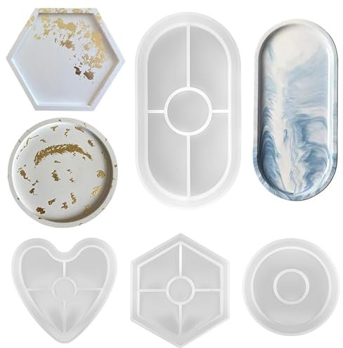 bssmmai 4stk Silikonform Tablett Untersetzer, Runde Ovale Sechseckige Liebe Epoxid Formen für Resin Art Formen Untersetzer DIY Teetablett Obsttablett Kunsthandwerk Basteln Haus Dekoration