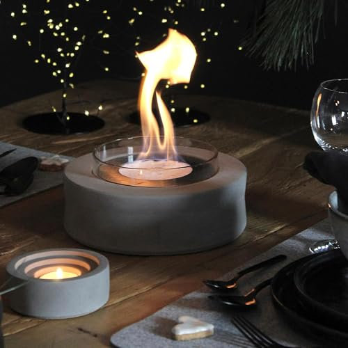Das Original-B-Ethanolfeuer der Beske-Manufaktur | Tischkamin für den Betrieb mit Bioethanol | Modell ‚Koro‘ | Ø20 cm, Höhe 10 cm | stabiler Glaszylinder für stimmungsvolles Feuer
