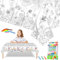 Frühlingsblumen- und Schmetterlings-Maltischdecken für Kinder, Party-Tischdecke, Ausmalposter mit 18 Malstiften, 119,4 x 180,3 cm, zum Ausmalen, Zeichenpapierrolle, Tischdecke, Malbogen für Kinder