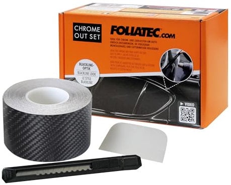 Foliatec Chrome Out Set Auto Zierleisten Folie Zierstreifen zum Folieren von Auto Chromleisten, carbon glänzend, 15m x 5cm