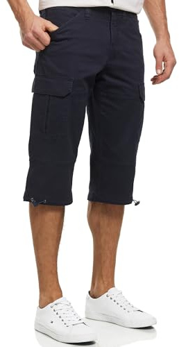 Indicode Herren INStevie 3/4 Cargo-Shorts mit 6 Taschen und Kordelzug | Robuste Funktionsshorts aus Baumwolle mit Tunnelzug, kurze Hose, Herrenshorts, Bermudas, Freizeithose, Outdoorhose für Männer