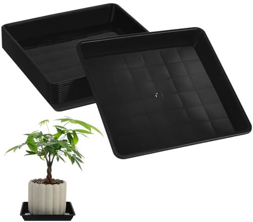Plateau À Plantes Carré 12 PièCes, Soucoupe De Pot De Fleurs en Plastique Noir, 18x18x2,5cm, IdéAl pour IntéRieur Et ExtéRieur, Design ÉTanche pour Garder Le Sol Propre