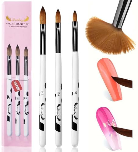 FunnAura 3PCS Acrylic Nail Brush, Professional Acrylic Brushes for Nails Size 8/10/14