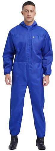 Freebily Herren Arbeitsoverall Basic Overall Arbeitsjacke Arbeitshose Mit Vielen Taschen Für Handwerker Blau_A L
