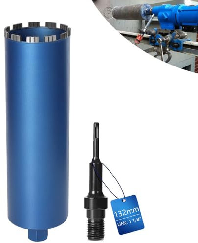 Diamantbohrkrone Dosensenker für Kernbohrgeräte inkl. 10 mm Turbo, L 460mm | Ø132 mm | SDS-PLUS Adapter | 1 ¼ Zoll UNC | Nass Trocken Bohrkrone Kernbohrer Lasergeschweißte zum Beton Granit Mauerwerk