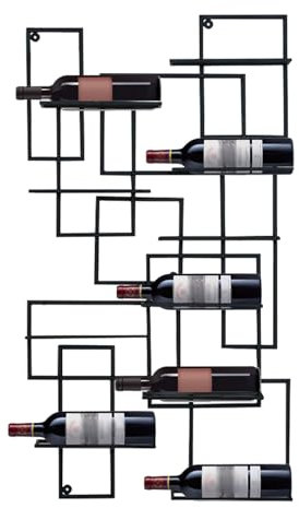 RAJYQODIS weinregal wandmontiert, industrielle hängenden Wein Storage Holder für 10 Flaschen, schwarzem Metall Küche Bar Dekor Regal, einfachen Zugang 110x60x10cm (1PCS)
