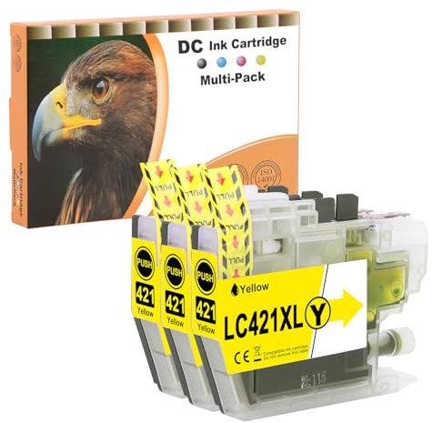 D&C LC421XL Druckerpatronen Kompatibel für Brother LC421 XL Multipack für Brother DCP-J1050DW Patronen MFC-J1010DW DCP-J1140DW Patronen (Gelb, 3-Pack)