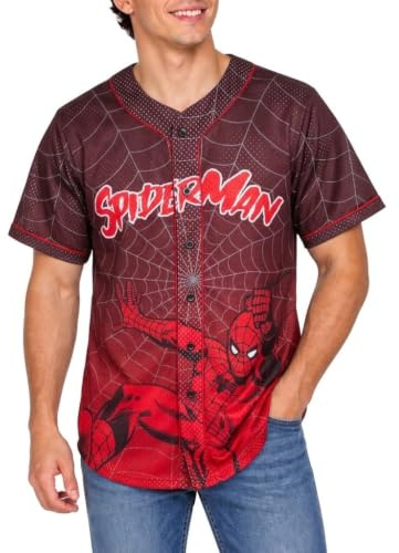Marvel Spider-Man Baseballtröja för män - The Amazing Spiderman Button Up Baseball Jersey för män (storlekar: S-XL)