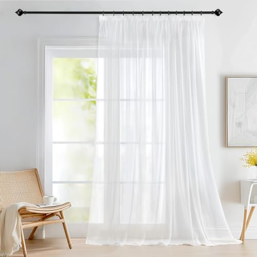 Deconovo Gardinen mit Kräuselband Voile Vorhang Wohnzimmer Dekoschal Transparent Vorhänge für Schlafzimmer Kinderzimmer Gardinenschals, 260x300 cm(HöhexBreite), Weiß, 1 Stück