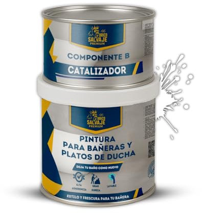 Pintura para Bañeras y Platos de Ducha de Poliuretano | 750 ml (600+150 ml) | Acabado Satinado Cerámico | Dos Componentes | Impermeable y Resistente | Fácil Aplicación (Niebla de Invierno)