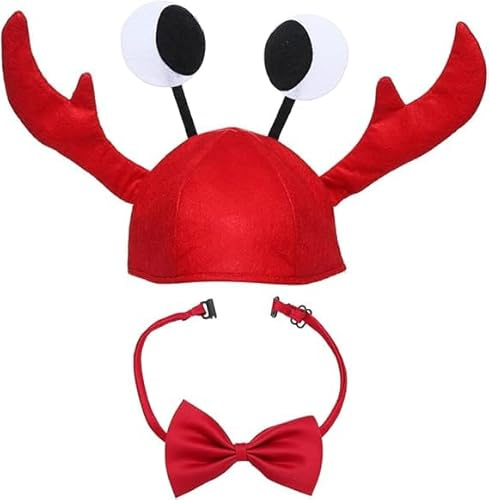 Lifreer Lobster Hat, Red Party Cap, Adjustable Animal Cosplay Hat + Red Wine Bow Tie, Funny Animal Fancy Dress Hats for Halloween Christmas Easter Party Decoration Adult Boys Girls