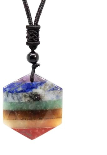 TJUSPIRIT 7 Chakra Heilstein Anhänger Kette mit Energie-Chakra | Natürlicher Edelstein Anhänger – Verstellbare 66cm Seil Halskette