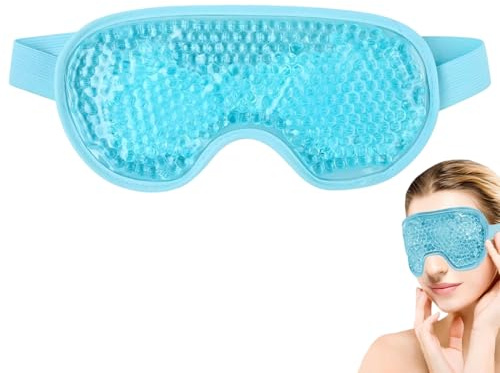 JIRVEX 1 Stück Migräne Maske Augenmaske kühlend Kühlmaske Gesicht für Kopfschmerzen geschwollene müde Augen Schlafmaske kühlend Kühlbrille Blau
