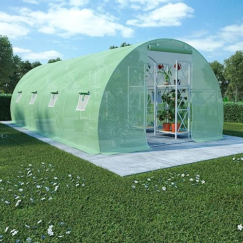 Serre avec cadre en acier galvanisé et filet en polyéthylène de 140 g/m², 18 m² avec huit fenêtres et une porte