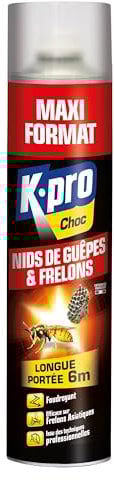 K.PRO Choc - Spay Aérosol Nid de Guêpes et Frelons - Détruit à Distance les Nids - Efficace sur le Frelon Asiatique - Longue Portée - Jet Puissant et Ciblé - Technique Professionnelle - 600ml - 1 Nid