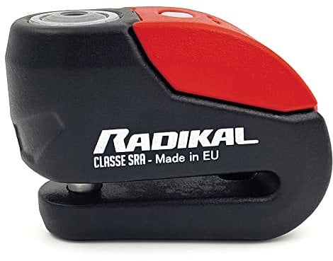 RADIKAL RK10 Blocca Disco Per Moto con Allarme Premium 120dB On/Off Avviso-Preallarme LED, Antifurto Moto Omologato SRA, Lucchetto Moto Acciaio al Carbonio, Bloccadisco Scooter Doppio Bloccaggio ø10