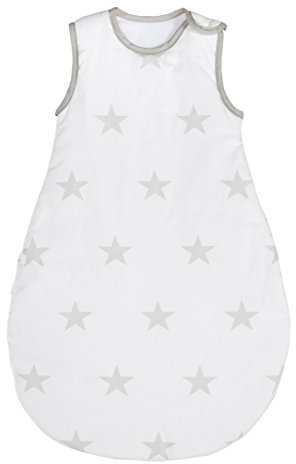 roba Schlafsack 70 cm Little Stars - Babyschlafsack ganzjahres / ganzjährig - Stern Motiv - Atmungsaktive Baumwolle - Weiß / Hellgrau